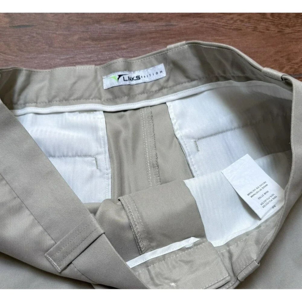 LINKS Men's 32 Golf Shorts Beige Sand Scorecard Pockets Quick Dry 10